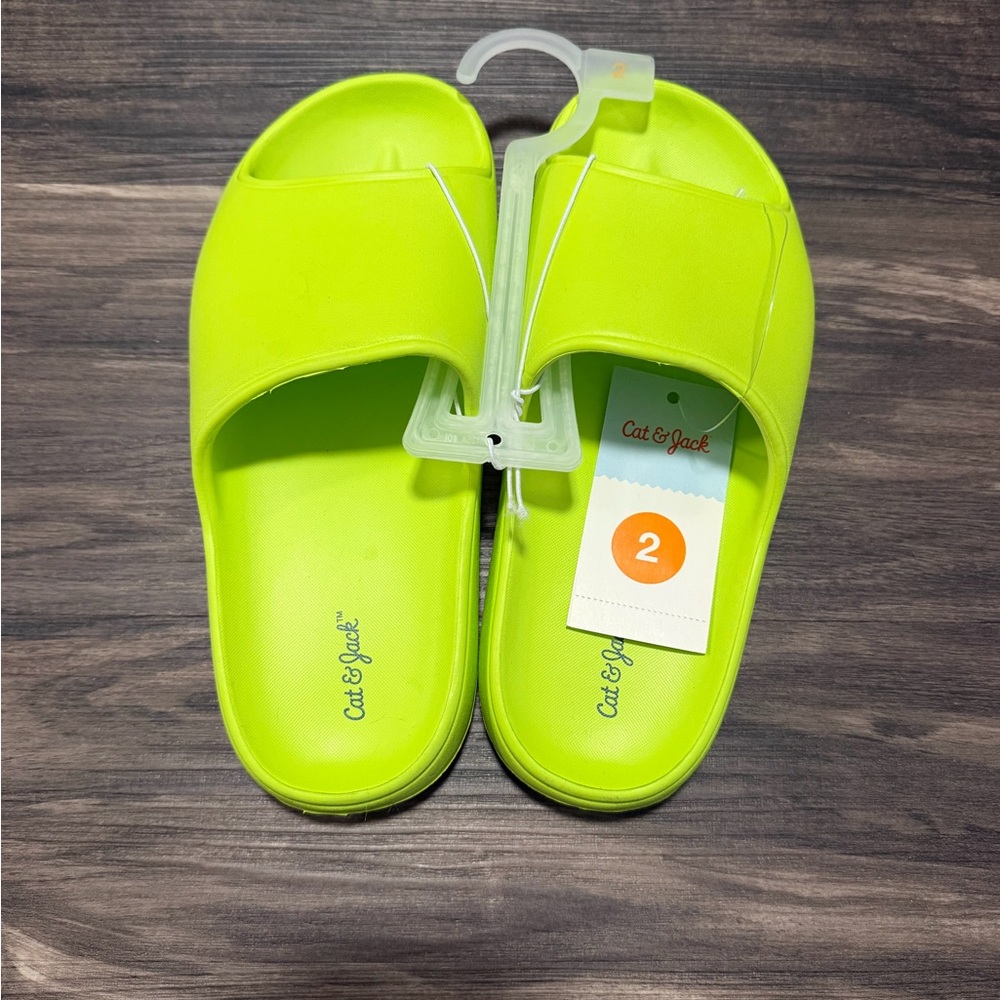 NWT Cat & Jack Neon Green Kids Slide Sandals